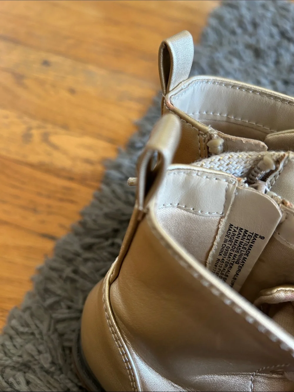 Cat & Jack Toddler Girls Metallic Cream Lace-Up Ankle Boots Size 9
